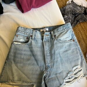 RE/DONE Light Wash Distressed Denim Shorts
